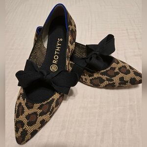Rothy's Leopard Print Women's Flats with Black Bow